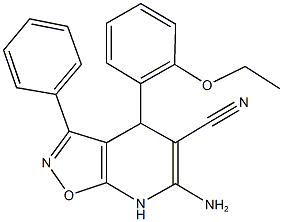 6-amino-4-(2-ethoxyphenyl)-3-phenyl-4,7-dihydroisoxazolo[5,4-b]pyridine-5-carbonitrile Struktur