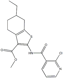 methyl 2-{[(2-chloro-3-pyridinyl)carbonyl]amino}-6-ethyl-4,5,6,7-tetrahydro-1-benzothiophene-3-carboxylate Struktur