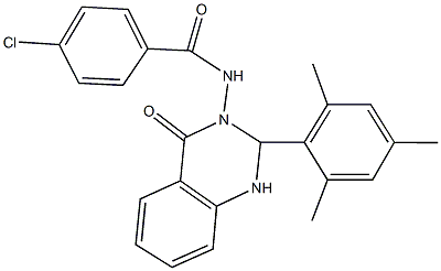 4-chloro-N-(2-mesityl-4-oxo-1,4-dihydro-3(2H)-quinazolinyl)benzamide Struktur