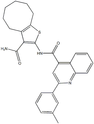 N-[3-(aminocarbonyl)-4,5,6,7,8,9-hexahydrocycloocta[b]thien-2-yl]-2-(3-methylphenyl)-4-quinolinecarboxamide Struktur