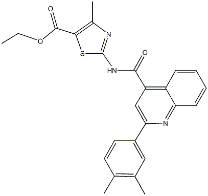 ethyl 2-({[2-(3,4-dimethylphenyl)-4-quinolinyl]carbonyl}amino)-4-methyl-1,3-thiazole-5-carboxylate Struktur