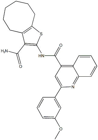 N-[3-(aminocarbonyl)-4,5,6,7,8,9-hexahydrocycloocta[b]thien-2-yl]-2-(3-methoxyphenyl)-4-quinolinecarboxamide Struktur