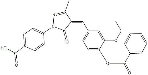 4-{4-[4-(benzoyloxy)-3-ethoxybenzylidene]-3-methyl-5-oxo-4,5-dihydro-1H-pyrazol-1-yl}benzoic acid Struktur