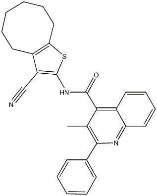 N-(3-cyano-4,5,6,7,8,9-hexahydrocycloocta[b]thiophen-2-yl)-3-methyl-2-phenyl-4-quinolinecarboxamide Struktur