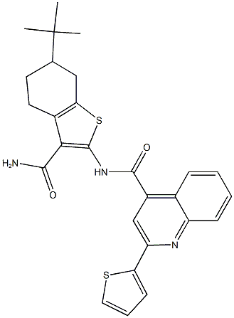 N-[3-(aminocarbonyl)-6-tert-butyl-4,5,6,7-tetrahydro-1-benzothien-2-yl]-2-(2-thienyl)-4-quinolinecarboxamide Struktur