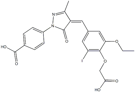 4-{4-[4-(carboxymethoxy)-3-ethoxy-5-iodobenzylidene]-3-methyl-5-oxo-4,5-dihydro-1H-pyrazol-1-yl}benzoic acid Struktur