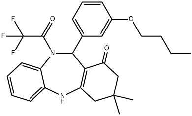 11-(3-butoxyphenyl)-3,3-dimethyl-10-(trifluoroacetyl)-2,3,4,5,10,11-hexahydro-1H-dibenzo[b,e][1,4]diazepin-1-one Struktur