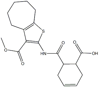 6-({[3-(methoxycarbonyl)-5,6,7,8-tetrahydro-4H-cyclohepta[b]thien-2-yl]amino}carbonyl)-3-cyclohexene-1-carboxylic acid Struktur