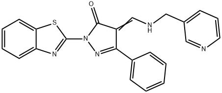 2-(1,3-benzothiazol-2-yl)-5-phenyl-4-{[(3-pyridinylmethyl)amino]methylene}-2,4-dihydro-3H-pyrazol-3-one Struktur