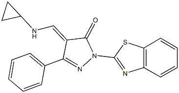 2-(1,3-benzothiazol-2-yl)-4-[(cyclopropylamino)methylene]-5-phenyl-2,4-dihydro-3H-pyrazol-3-one Struktur