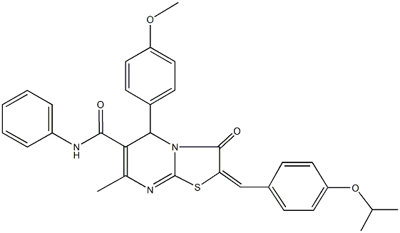 2-(4-isopropoxybenzylidene)-5-(4-methoxyphenyl)-7-methyl-3-oxo-N-phenyl-2,3-dihydro-5H-[1,3]thiazolo[3,2-a]pyrimidine-6-carboxamide Struktur