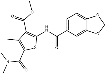 methyl 2-[(1,3-benzodioxol-5-ylcarbonyl)amino]-5-[(dimethylamino)carbonyl]-4-methyl-3-thiophenecarboxylate Struktur