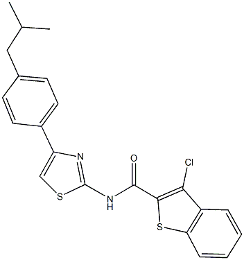 3-chloro-N-[4-(4-isobutylphenyl)-1,3-thiazol-2-yl]-1-benzothiophene-2-carboxamide Struktur