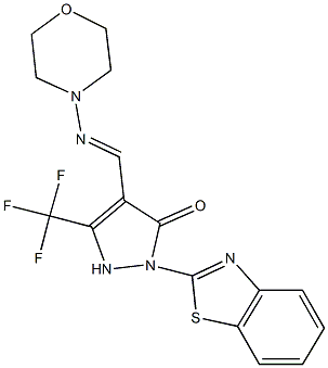 2-(1,3-benzothiazol-2-yl)-4-[(4-morpholinylimino)methyl]-5-(trifluoromethyl)-1,2-dihydro-3H-pyrazol-3-one Struktur