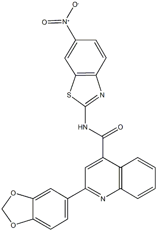 2-(1,3-benzodioxol-5-yl)-N-{6-nitro-1,3-benzothiazol-2-yl}-4-quinolinecarboxamide Struktur