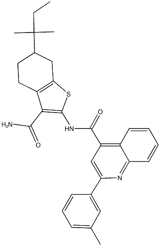 N-[3-(aminocarbonyl)-6-tert-pentyl-4,5,6,7-tetrahydro-1-benzothien-2-yl]-2-(3-methylphenyl)-4-quinolinecarboxamide Struktur