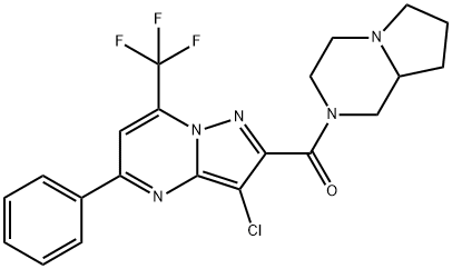 3-chloro-2-(hexahydropyrrolo[1,2-a]pyrazin-2(1H)-ylcarbonyl)-5-phenyl-7-(trifluoromethyl)pyrazolo[1,5-a]pyrimidine Struktur