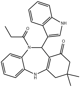 11-(1H-indol-3-yl)-3,3-dimethyl-10-propionyl-2,3,4,5,10,11-hexahydro-1H-dibenzo[b,e][1,4]diazepin-1-one Struktur