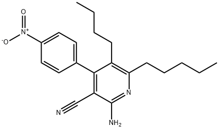 2-amino-5-butyl-4-{4-nitrophenyl}-6-pentylnicotinonitrile Struktur