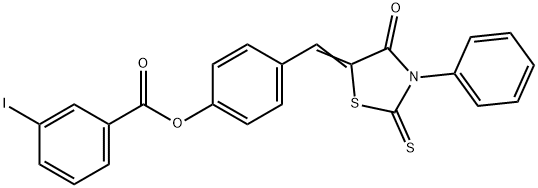 4-[(4-oxo-3-phenyl-2-thioxo-1,3-thiazolidin-5-ylidene)methyl]phenyl 3-iodobenzoate Struktur