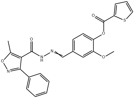 2-methoxy-4-{2-[(5-methyl-3-phenyl-4-isoxazolyl)carbonyl]carbohydrazonoyl}phenyl 2-thiophenecarboxylate Struktur