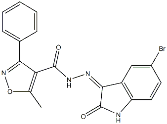 N'-(5-bromo-2-oxo-1,2-dihydro-3H-indol-3-ylidene)-5-methyl-3-phenyl-4-isoxazolecarbohydrazide Struktur