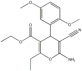 ethyl 6-amino-5-cyano-4-(2,5-dimethoxyphenyl)-2-ethyl-4H-pyran-3-carboxylate Struktur