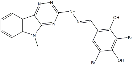 3,5-dibromo-2,4-dihydroxybenzaldehyde (5-methyl-5H-[1,2,4]triazino[5,6-b]indol-3-yl)hydrazone Struktur