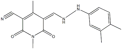 5-{[2-(3,4-dimethylphenyl)hydrazino]methylene}-1,4-dimethyl-2,6-dioxo-1,2,5,6-tetrahydro-3-pyridinecarbonitrile Struktur