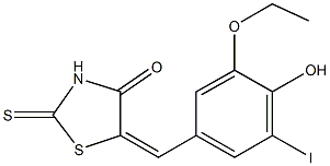 5-(3-ethoxy-4-hydroxy-5-iodobenzylidene)-2-thioxo-1,3-thiazolidin-4-one Struktur