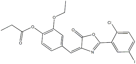 4-[(2-(2-chloro-5-iodophenyl)-5-oxo-1,3-oxazol-4(5H)-ylidene)methyl]-2-ethoxyphenyl propionate Struktur