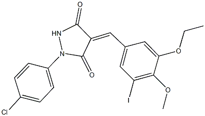 1-(4-chlorophenyl)-4-(3-ethoxy-5-iodo-4-methoxybenzylidene)-3,5-pyrazolidinedione Struktur