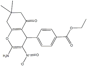 ethyl 4-{2-amino-3-nitro-7,7-dimethyl-5-oxo-5,6,7,8-tetrahydro-4H-chromen-4-yl}benzoate Struktur