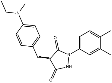 1-(3,4-dimethylphenyl)-4-{4-[ethyl(methyl)amino]benzylidene}-3,5-pyrazolidinedione Struktur