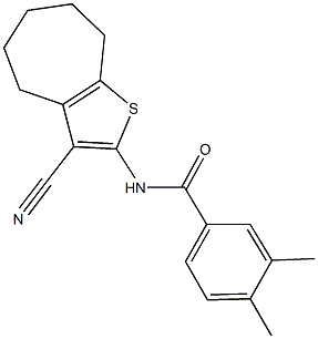 N-(3-cyano-5,6,7,8-tetrahydro-4H-cyclohepta[b]thien-2-yl)-3,4-dimethylbenzamide Struktur