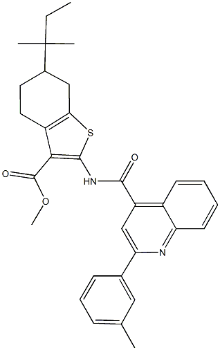 methyl 2-({[2-(3-methylphenyl)-4-quinolinyl]carbonyl}amino)-6-tert-pentyl-4,5,6,7-tetrahydro-1-benzothiophene-3-carboxylate Struktur