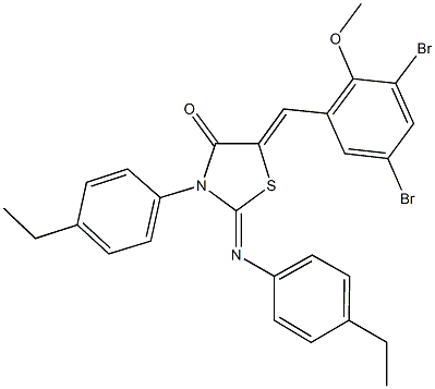 5-(3,5-dibromo-2-methoxybenzylidene)-3-(4-ethylphenyl)-2-[(4-ethylphenyl)imino]-1,3-thiazolidin-4-one Struktur