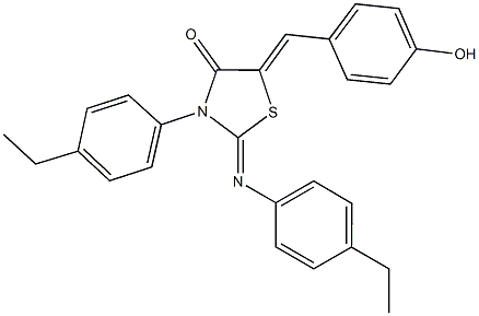 3-(4-ethylphenyl)-2-[(4-ethylphenyl)imino]-5-(4-hydroxybenzylidene)-1,3-thiazolidin-4-one Struktur