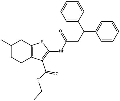 ethyl 2-[(3,3-diphenylpropanoyl)amino]-6-methyl-4,5,6,7-tetrahydro-1-benzothiophene-3-carboxylate Struktur