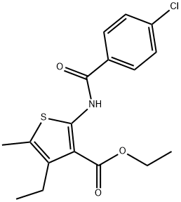 ethyl 2-[(4-chlorobenzoyl)amino]-4-ethyl-5-methyl-3-thiophenecarboxylate Struktur