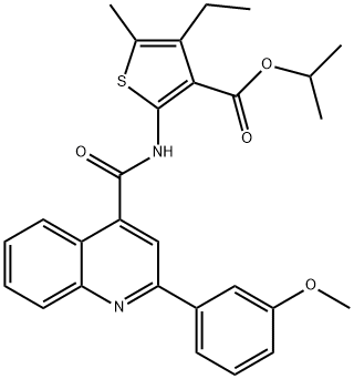 isopropyl 4-ethyl-2-({[2-(3-methoxyphenyl)-4-quinolinyl]carbonyl}amino)-5-methyl-3-thiophenecarboxylate Struktur