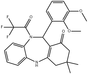 11-(2,3-dimethoxyphenyl)-3,3-dimethyl-10-(trifluoroacetyl)-2,3,4,5,10,11-hexahydro-1H-dibenzo[b,e][1,4]diazepin-1-one Struktur