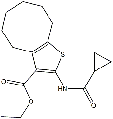 ethyl 2-[(cyclopropylcarbonyl)amino]-4,5,6,7,8,9-hexahydrocycloocta[b]thiophene-3-carboxylate Struktur