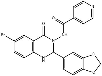 N-(2-(1,3-benzodioxol-5-yl)-6-bromo-4-oxo-1,4-dihydro-3(2H)-quinazolinyl)isonicotinamide Struktur