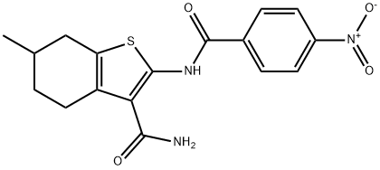 2-({4-nitrobenzoyl}amino)-6-methyl-4,5,6,7-tetrahydro-1-benzothiophene-3-carboxamide Struktur