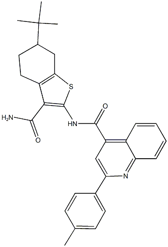 N-[3-(aminocarbonyl)-6-tert-butyl-4,5,6,7-tetrahydro-1-benzothien-2-yl]-2-(4-methylphenyl)-4-quinolinecarboxamide Struktur