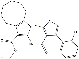 ethyl 2-({[3-(2-chlorophenyl)-5-methyl-4-isoxazolyl]carbonyl}amino)-4,5,6,7,8,9-hexahydrocycloocta[b]thiophene-3-carboxylate Struktur