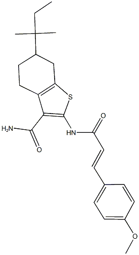 2-{[3-(4-methoxyphenyl)acryloyl]amino}-6-tert-pentyl-4,5,6,7-tetrahydro-1-benzothiophene-3-carboxamide Struktur