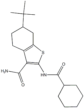 6-tert-butyl-2-[(cyclohexylcarbonyl)amino]-4,5,6,7-tetrahydro-1-benzothiophene-3-carboxamide Struktur