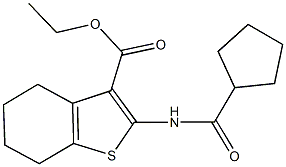 ethyl 2-[(cyclopentylcarbonyl)amino]-4,5,6,7-tetrahydro-1-benzothiophene-3-carboxylate Struktur